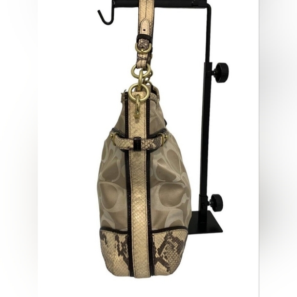 Coach Colette Signature Beige Sateen Python Leather Hobo Bag #16408 - Picture 4 of 15